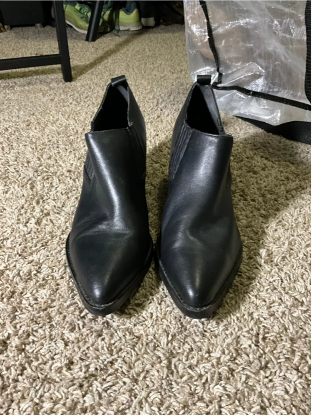 Bleeker & Bond Black Leather Boooties with Ruching and Gold Accent